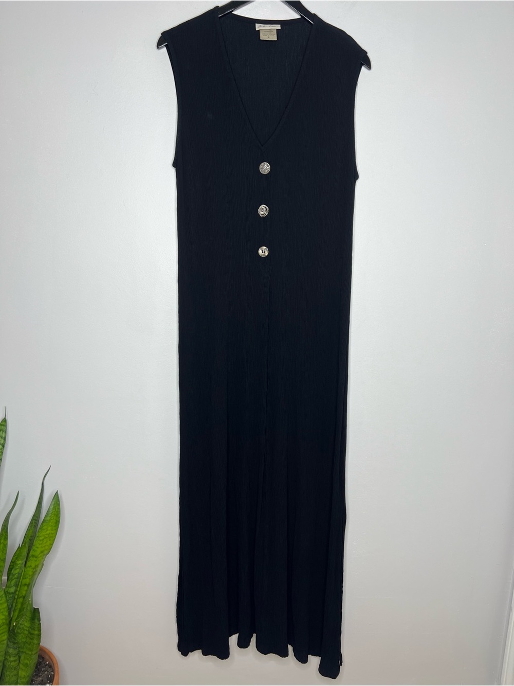 Vintage Barbara Lesser Black 100% Rayon Maxi Dress Size L Made in USA Artsy Boho